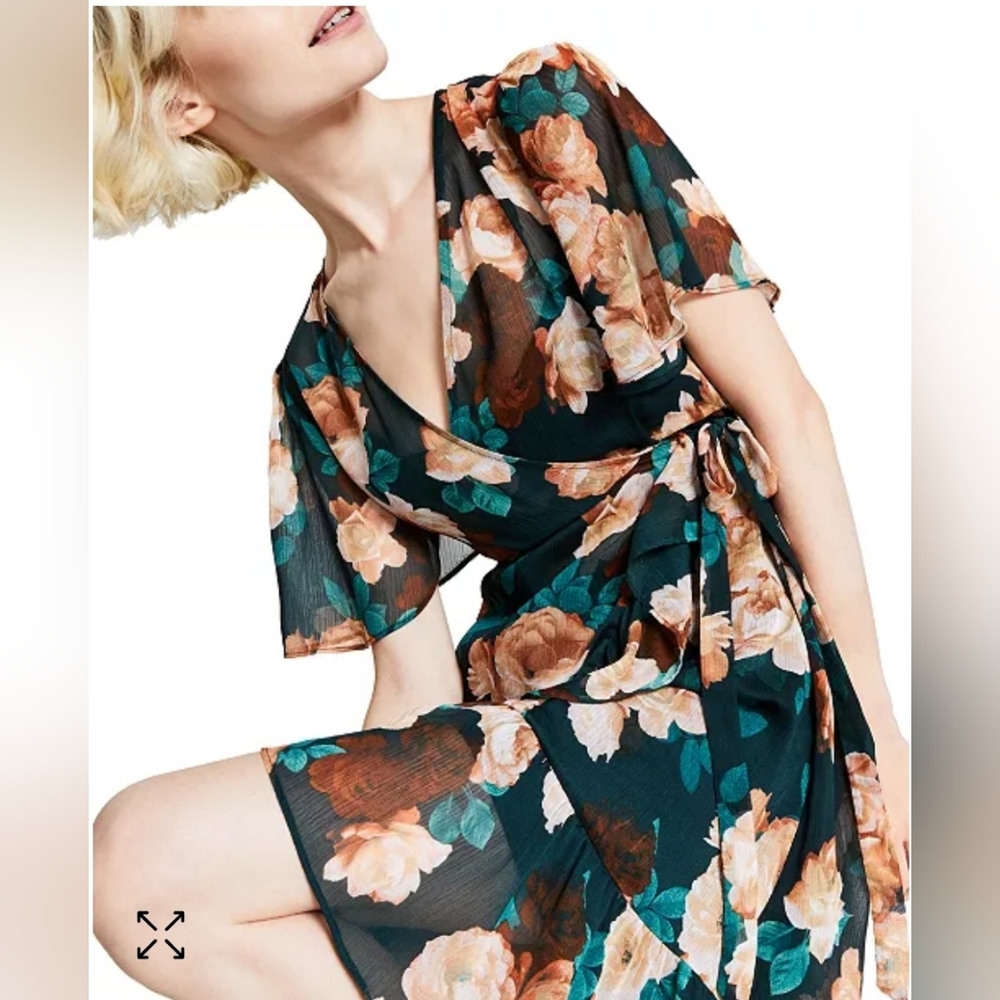Calvin Klein Floral High-Low Dress - Black and Tan - Picture 3 of 16